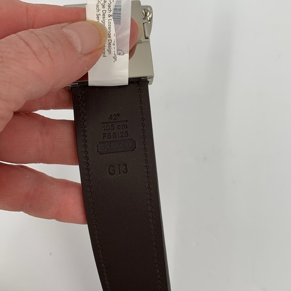 Coach reversible men belt embossed CC logo brown leather smooth adjustable new - Picture 6 of 7